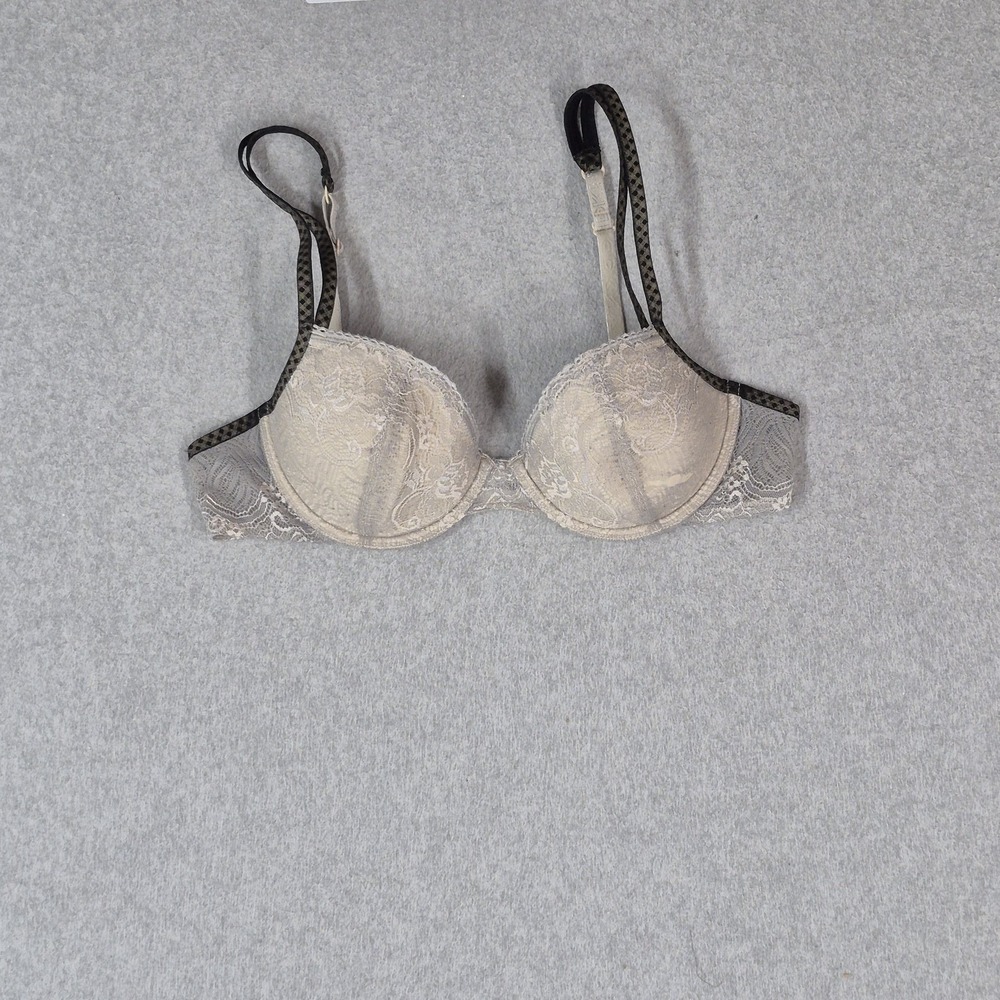 DKNY Women Bra 34B Beige Underwired Lace Mesh Strap Adjustable READ